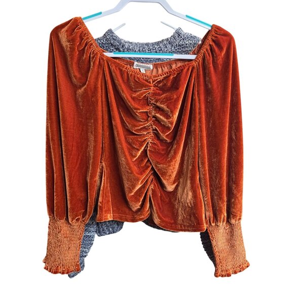 Amber Shu Crushed Velvet Y2K Orange Blouse‎ Size Medium - Picture 1 of 8